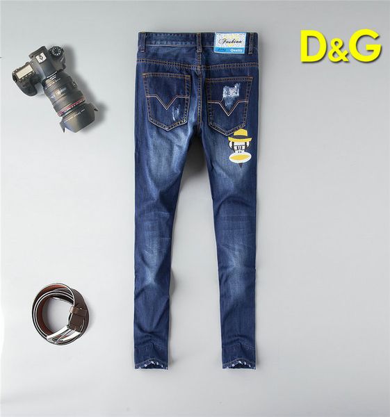 

dg mens jeans fashion luxury designer cowboy pants cartoon printing worn hole stitching trousers outdoor leisure wild slim fit jeans, Blue