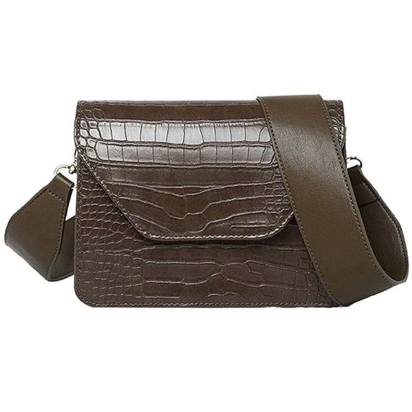

women pu leather small square bag new wide shoulder bag vintage crocodile pattern fashion simple messenger female