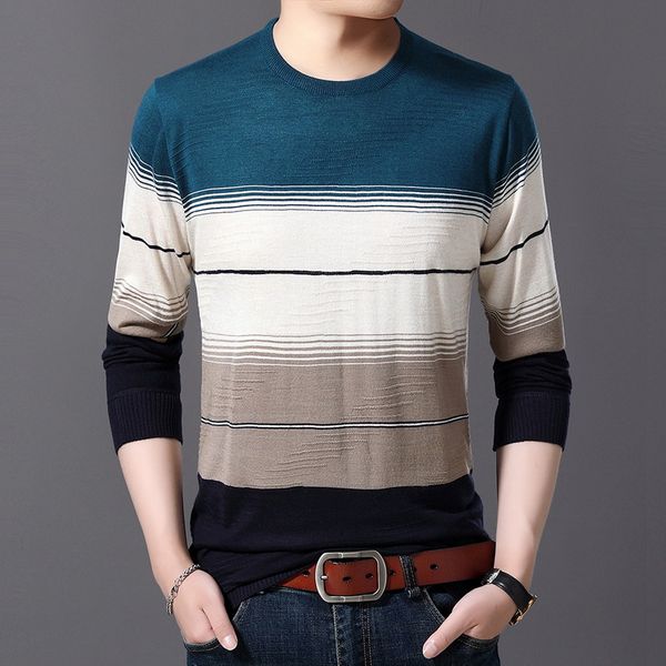 

o-neck striped slim fit knitting mens cotton sweaters warm slim shirt men's sweater new mens fashion casual sweater, White;black