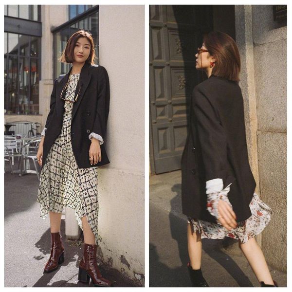 

new products in spring classic fashion wild double-breasted blazer casual commute, White;black