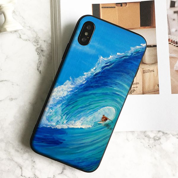 

capa luxury surfing oil painting phone case for iphone 11 pro xs max xr 8 7 6s plus 5 se case soft black tpu silicone cover.