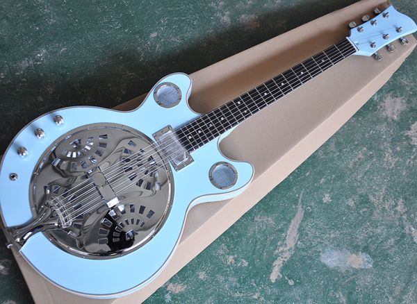 Левша светло-голубая эхо Электрическая гитара с железной крышкой, фритброн из розового дерева, может быть настроена в зависимости от запроса