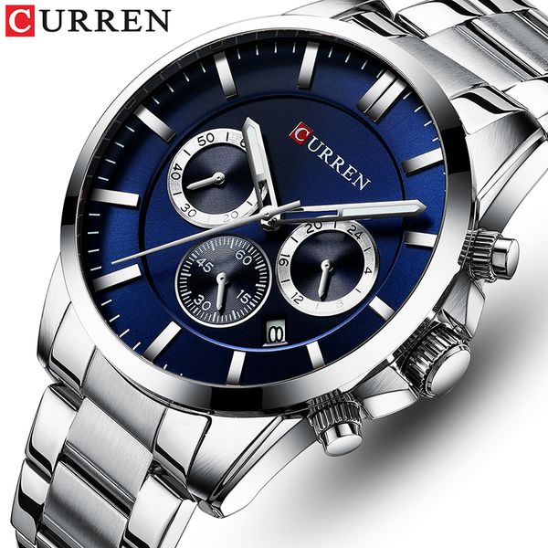 

new watches men brand curren luxury quartz watch mens casual military wristwatch stainless steel clock with chronograph, Slivery;brown