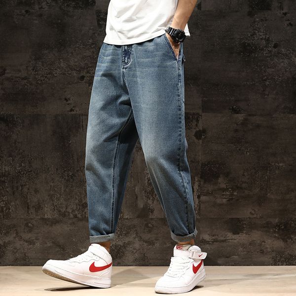 

#2086 fashion pencil harem jeans men big size loose ankle-length japanese streetwear hip hop jeans for man denim plus size, Blue