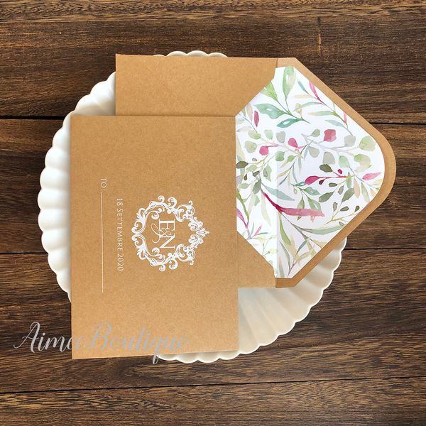 

brown craft custom envelope with different flower inner ,white color printing