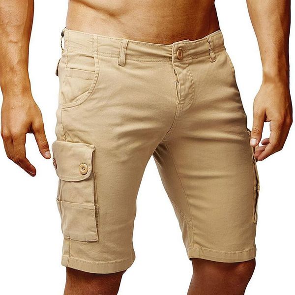 

2019 new brand men knee length solid cargo shorts men khaki black green casual shorts summer work pocket short pants, White;black