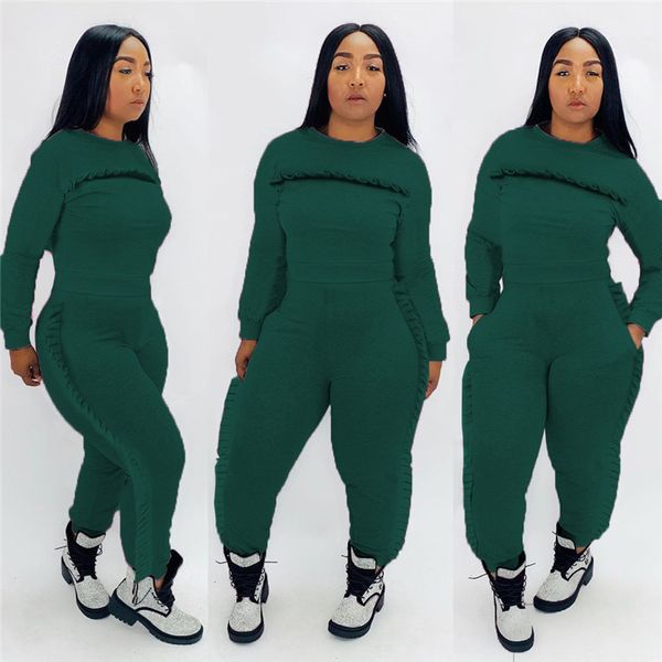 

womens 2 piece pants wooden ear autumn casual slim long sleeved crew neck sports suits fashion females designer tracksuits, Gray