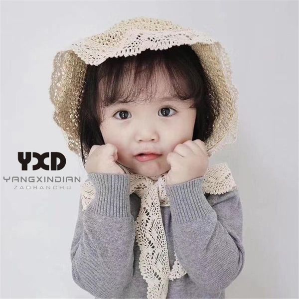 

2020 new sun-proof straw-hat lace kids panama hats fashion baby girls hat summer sun girls caps beach baby boy travelling cap, Yellow