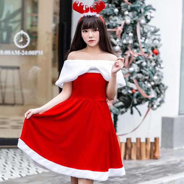 

off shoulder christmas costume red velvet fancy dress women cosplay clothes holiday party game uniform xmas outfit, Silver