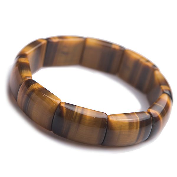 

genuine natural yellow tiger eye gemstone rectangle bead stretch crystal powerful woman men bracelet bangle 23*15mm, Golden;silver