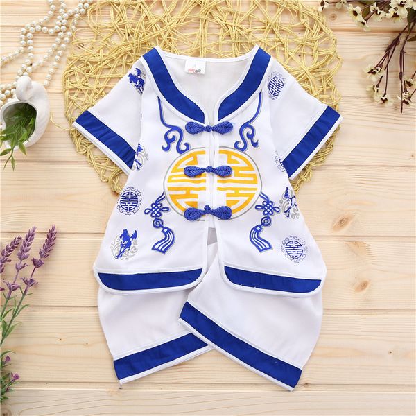 

children's suit chinese style boys' summer short sleeve suit, White
