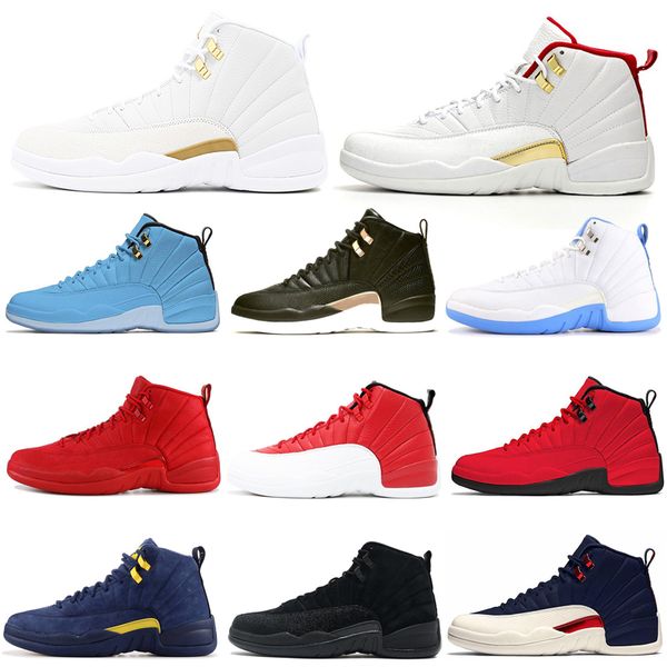 

new 12 12s men basketball shoes game royal reverse taxi dark grey university gold playoffs wings mens trainers sports sneakers 7-13