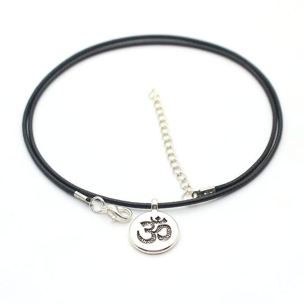 

cute bear fashion choker necklace for men women simple leather rope round metal om lotus buddha pendant necklace men jewelry, Golden;silver