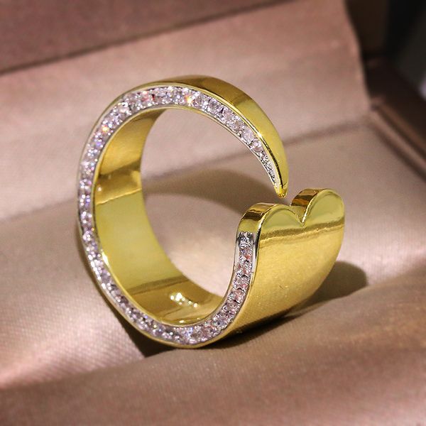 

women's wedding ring fashion engagement zircon gold color ring lover promise ring unique chic party jewelry, Slivery;golden