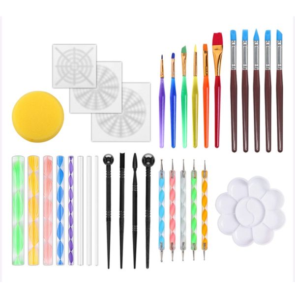 

33pcs mandala dotting tools for rock painting supplies,clay paints and nail art kit with mandala dotting stencils template, ac