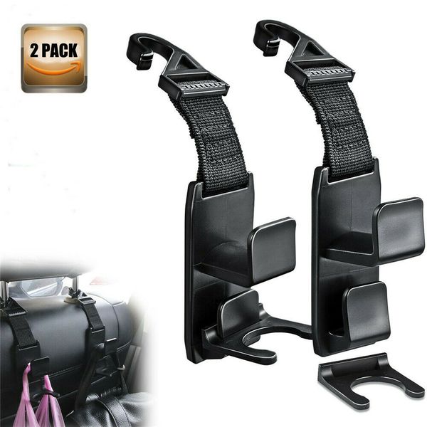 

2pcs car headrest hooks with bottle holder for purse groceries bag handbag