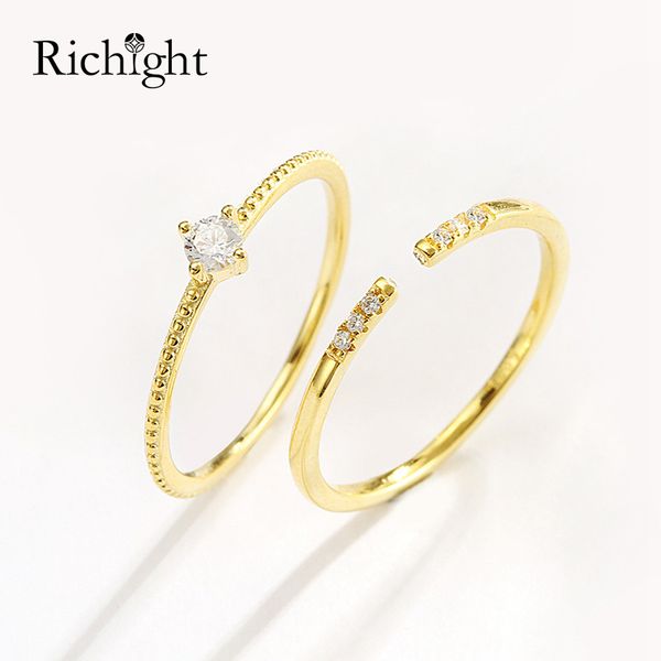 

womens simple thin gold filled stack rings set sterling silver stacking rings set of 2 knuckle ring minimalist cz solitaire ring, Slivery;golden