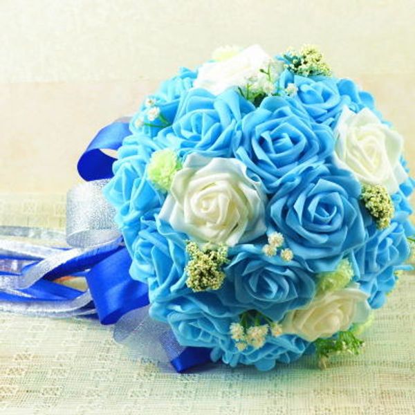 

pe rose gypsophila ribbon artificial flowers bouquet romantic wedding party bridal bridesmaid holding flower decoration flores