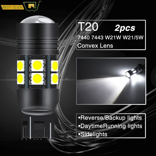 

xukey car t20 7443 7440 w21w w21/5w auto led drl reverse lights bulb parking sidelights backup lamp globes 580 582 12v