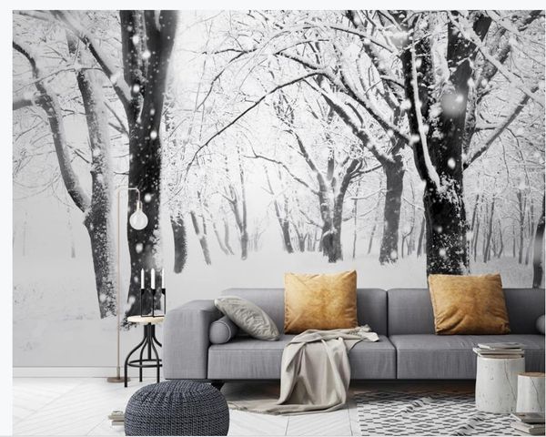 papel de parede clássico para paredes de neve cena da floresta paisagem wallpapers 3d fundo TV papel de parede mural