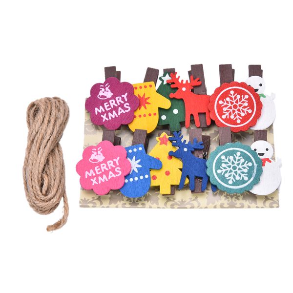 

12pcs christmas decor snowman wooden clip p paper craft diy clips with rope