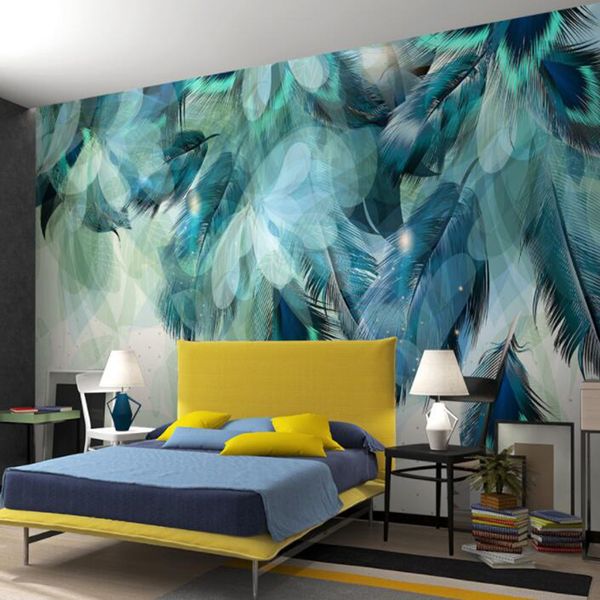 

custom any size 3d nordic minimalism blue feather mural modern abstract art wallpaper wall fresco living room bedroom wall paper