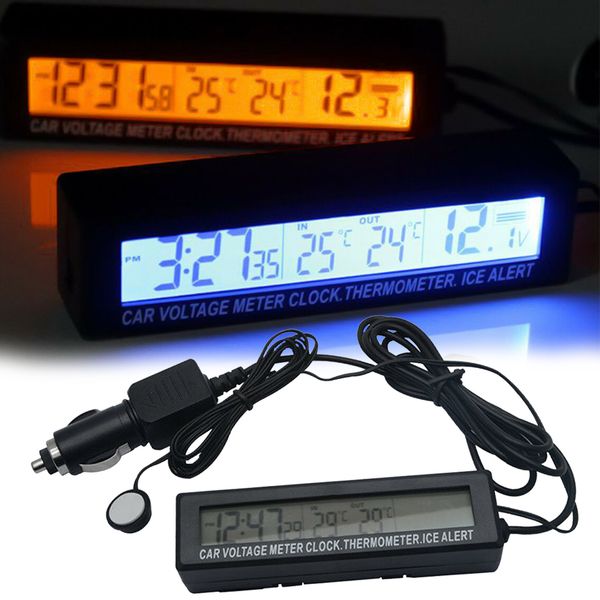

3 in 1 thermometer indoor led display auto digital clock voltage meter car accessories outdoor multifunctional easy installed