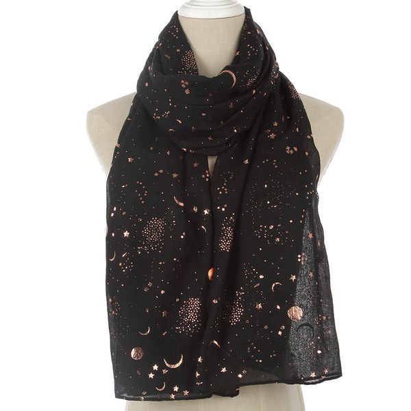 

new fashion thin scarfs ladies stole black navy star moon foil gold scarf shawl for womens wrap hijab dropshipping, Blue;gray