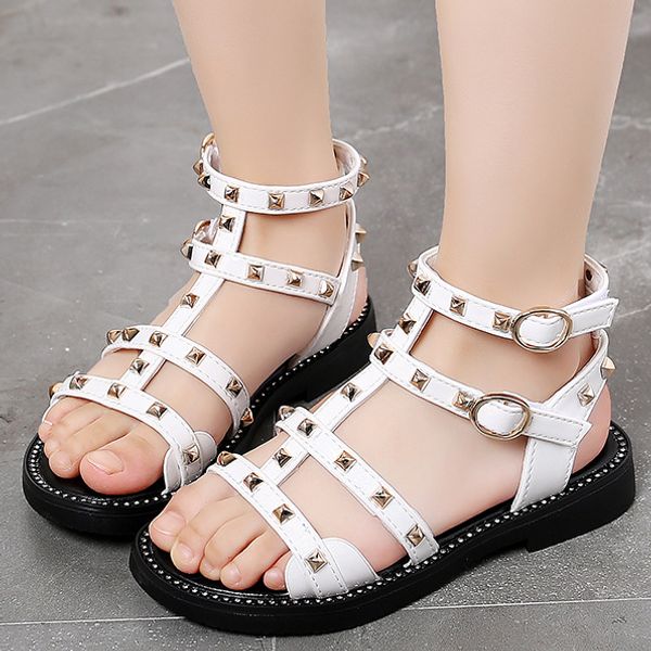 

girls summer sandals girls roman rivet sandals soft bottom baby shoes children's beach shoes kids fashion princess shoes, Black;red