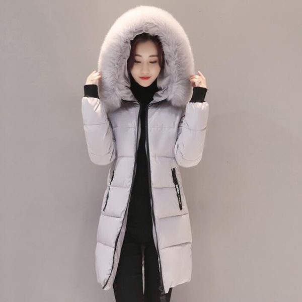 

fashion-autumn winter hooded long jacket women fur collar cotton-padded warm thicken plus size 3xl parka outwear female cc1225, Black