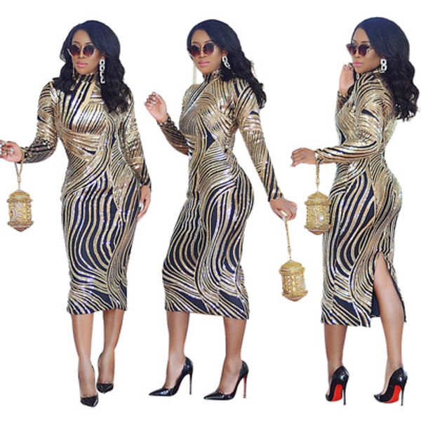 

women round neck long sleeves sequins bodycon cocktail party evening dress, White;black