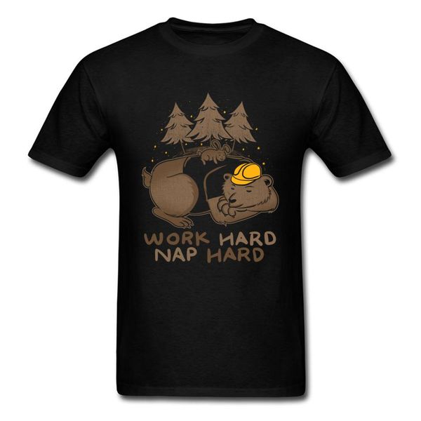 

трудолюбивый nap hard t shirt медведь жизнь tshirt мужчины футболках cartoon printed одежда хлопок tshirt black tops family подарок, White;black