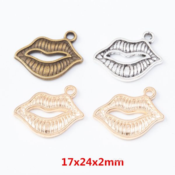 

diy jewelry findings 50pcs 17*24mm bronze silver gold tone metal women lip shape jewelry bracelet necklace charms pendants