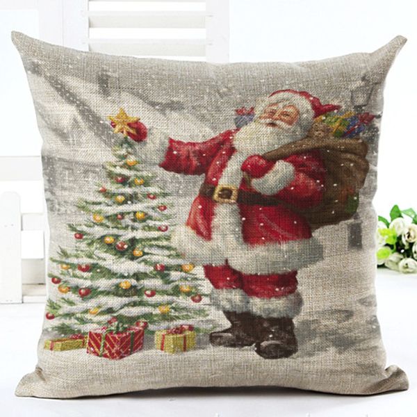 

gztzmy 45x45cm natal merry christmas decorations for home pillowcase santa claus reindeer linen cover cushion new year decor