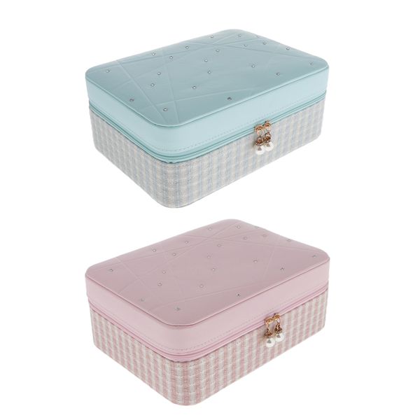 

jewelry box rings bracelet storage pu leather zip jewelry display case, Pink;blue