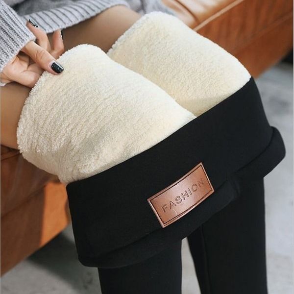 

russian winter thicken velvet leggings women lambswool cashmere warm workout leggings high waist winter pants leggings plus size cj191206, Black;white
