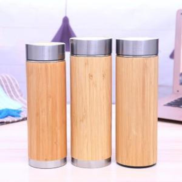 

bamboo stainless steel water bottle 360ml 420ml vacuum insulated coffee travel bottle with tea infuser strainer ljj_oa6323