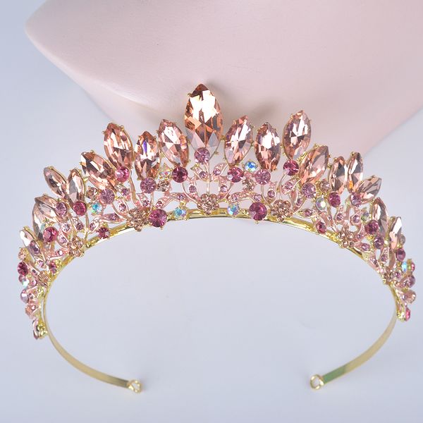 

fashion new peach color wedding hair tiara for bride crystal rhinestones women party crowns bridal dress accessories comb tiara, Golden;white
