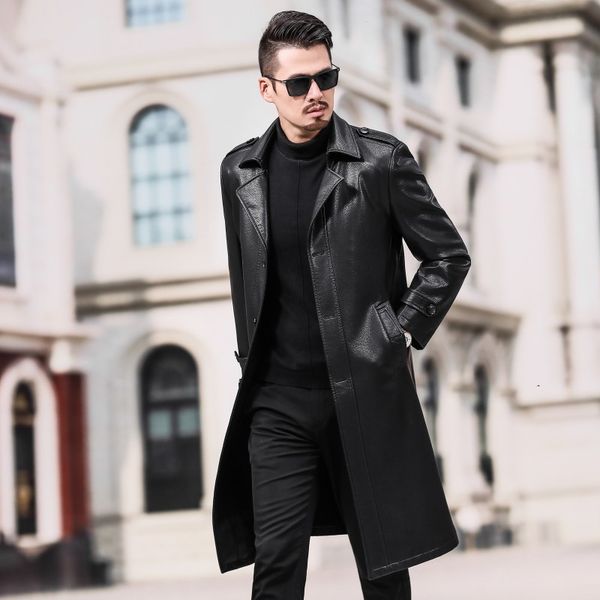 

5588 new fashion autumn &winter clothing plus size thick velvet fleece-lined sheepskin leather overcoat men's trench coat, Tan;black
