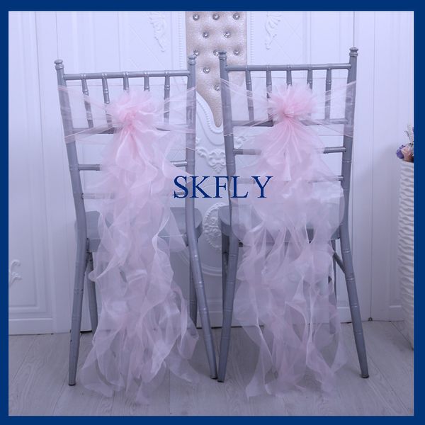 

ch098b custom made wedding party decoration nice christmas light pink lilac red organza curly willow frilly chair sash