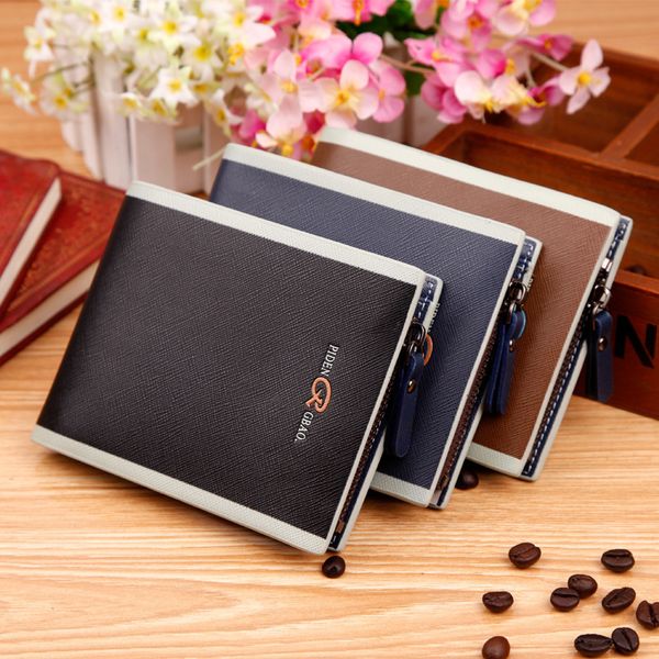 

fashion new zipper men's wallet student 3 designer's quality guarantee black blue credit card holder purse wallet ing, Red;black