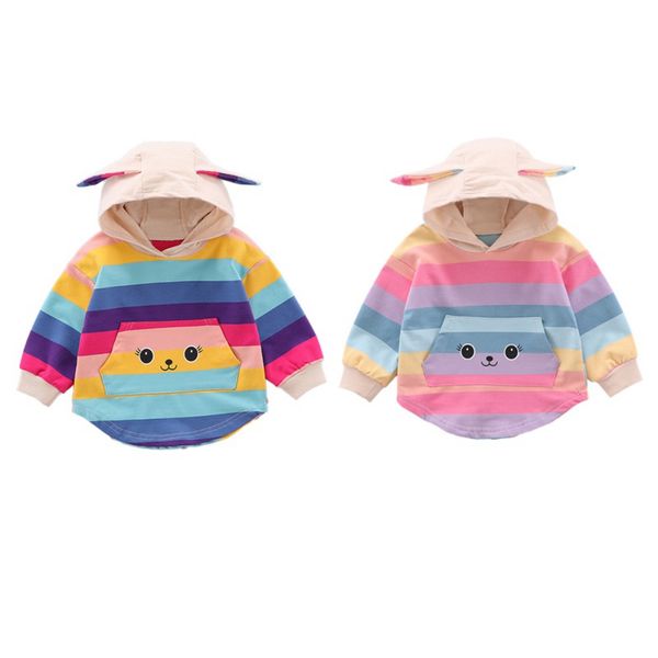 

toddler spring autumn casual sweatshirt fashion baby girl colorful striped printing long sleeve hoodie kids hooded sweatshirts, Black
