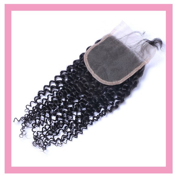 

4x4 lace closure indian human hair kinky curly natural color 4 by 4 closure part middle part curly, Black;brown