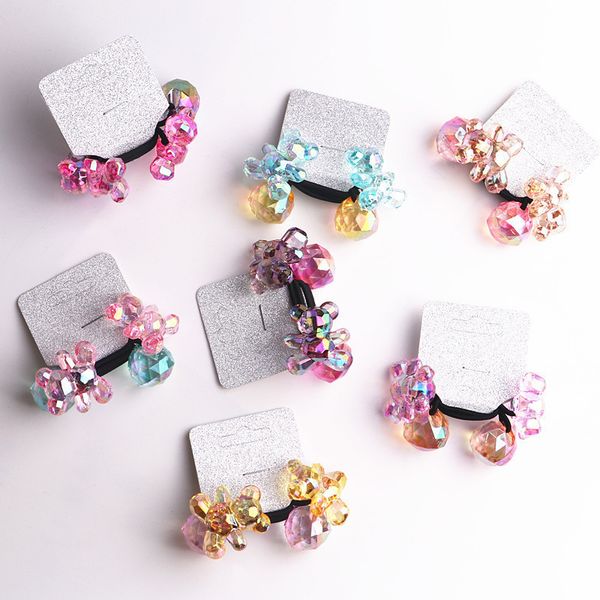 

hair accessories 2pcs lovely colourful bear princess headwear kids elastic bands girls baby headdress children ropes, Slivery;white