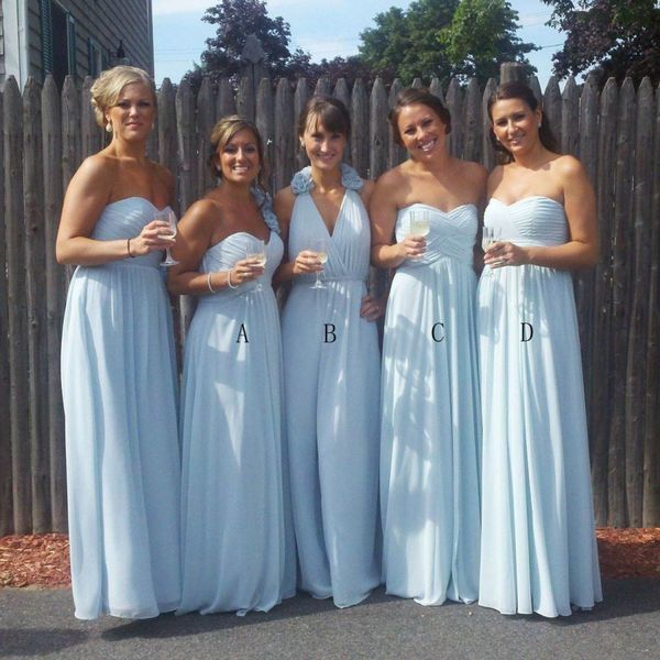 Light Sky Blue Chiffon Bridesmaid Dresses Mixed Styles For Country