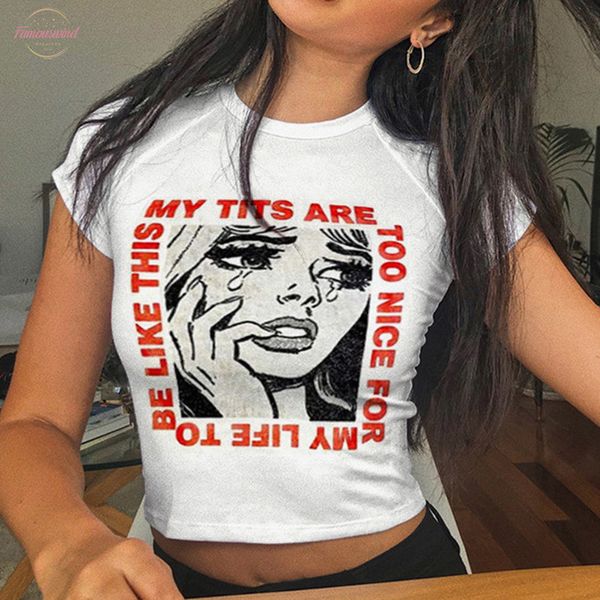 

лето женщина письмо sexy crop топы с коротким рукавом футболка cartoon printed tee девушка вскользь aic88 перевозки груза падения, White