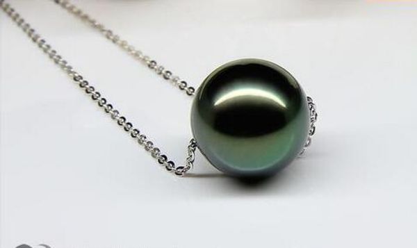 

impresionante tahitiano ronda de 12-13mm negro verde colgante de perlas 925 s, Silver