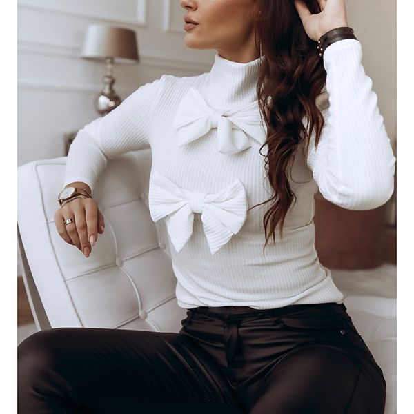 

white sweater womens pullover jumper knitted office lady simplee bow turtleneck knit sweaters femme harajuku winter sj5192v, White;black