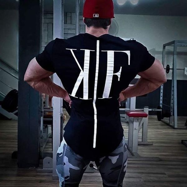 

2020the new fitness muscle brothers men's short-sleeved t-shirt stretch exercise treadmill breathable quick-drying tide brand sweater, White;black