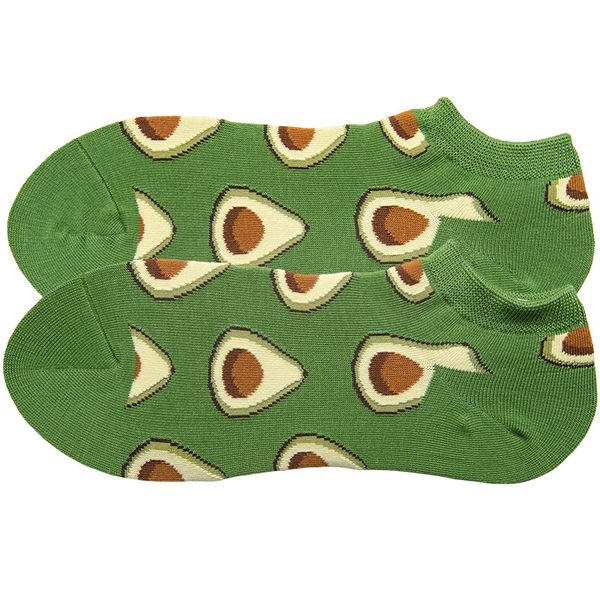 

avocado socks female summer short tube shallow mouth boat socks cartoon p[attern itide, Black;white